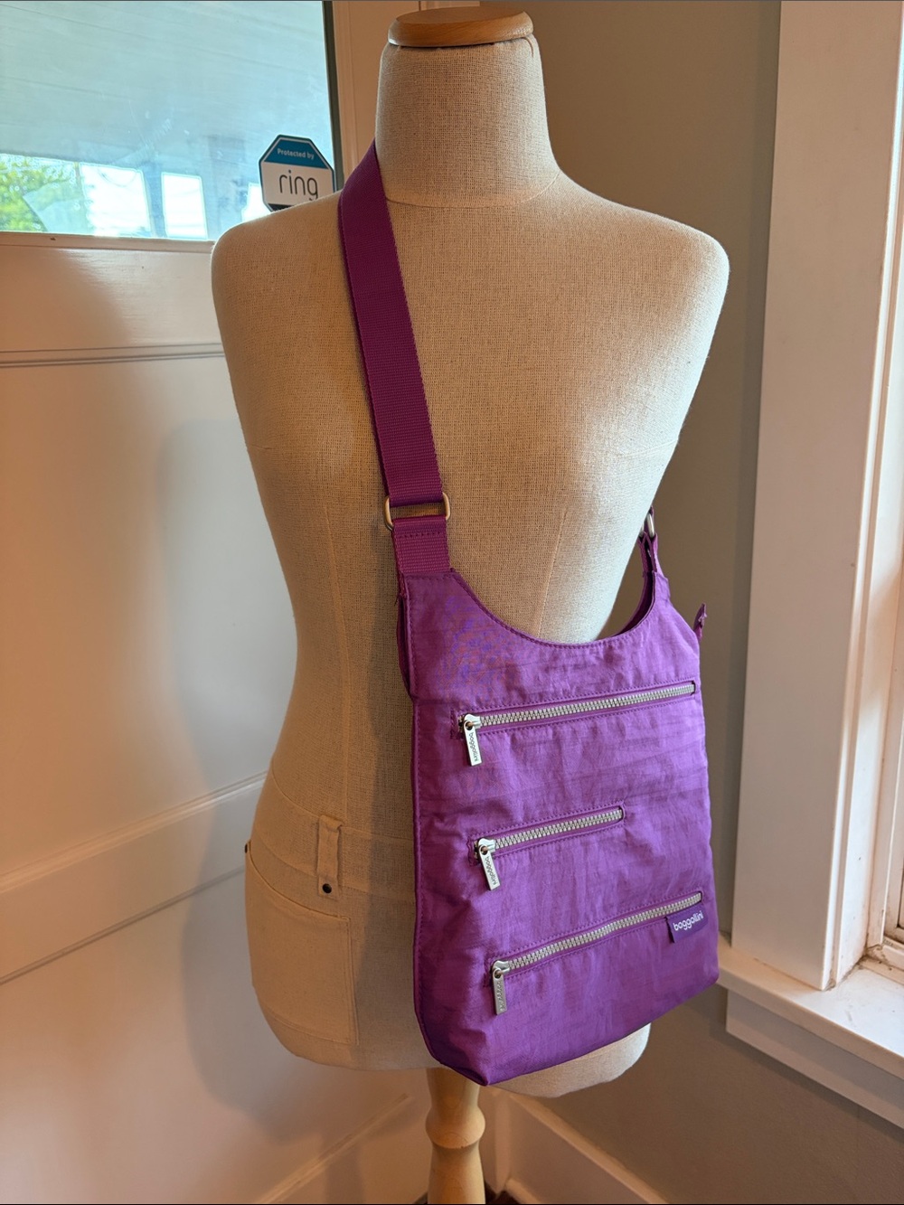 NWOT Baggallini Purple Lightweight Crossbody with Triple Zip Pockets